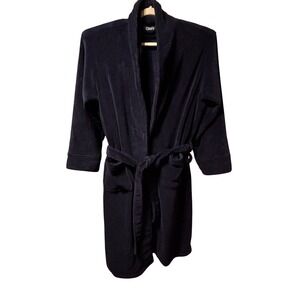 Chaps Sleepwear Mens Women's Plush Robe Bathrobe Tie Belt Navy Blue One Size